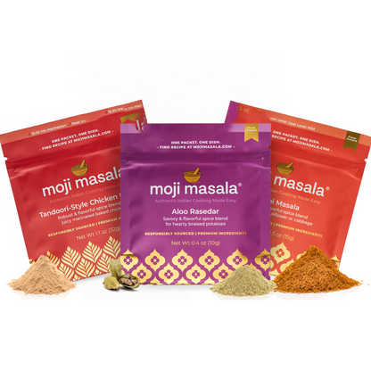 moji masala ®  Best Sellers Indian Spice Set – 3-Pack Spice Blend Set Tandoori Masala, Gobi Masala, Aloo Rasedar